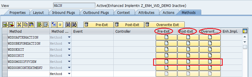 Pre exit Post exit and overwrite exit methods in web dynpro