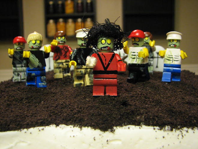 We made this Michael Jackson Thriller Zombie cake for Misty's son