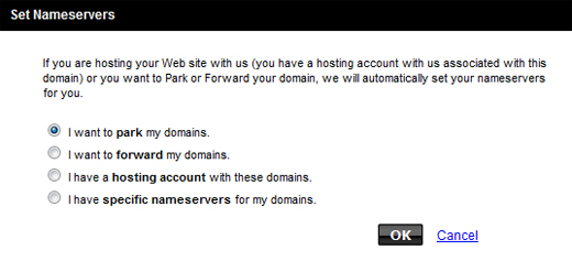 Parking domain name at GoDaddy-select parking