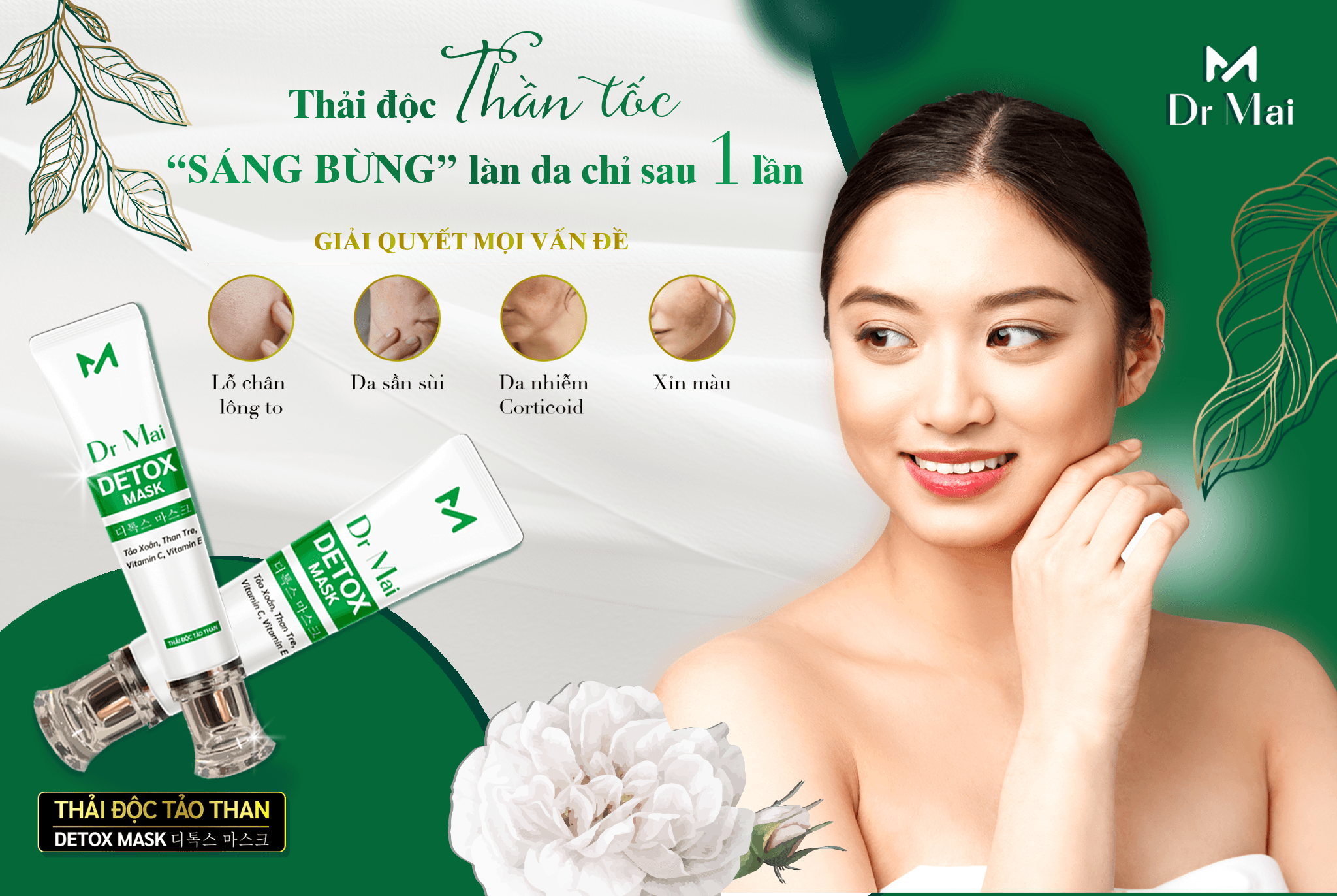 Thải độc tảo than Detox Mask Dr Mai giúp sáng da, hút dầu thừa