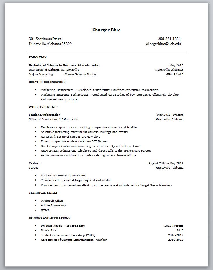 College Student Resume Examples No Experience