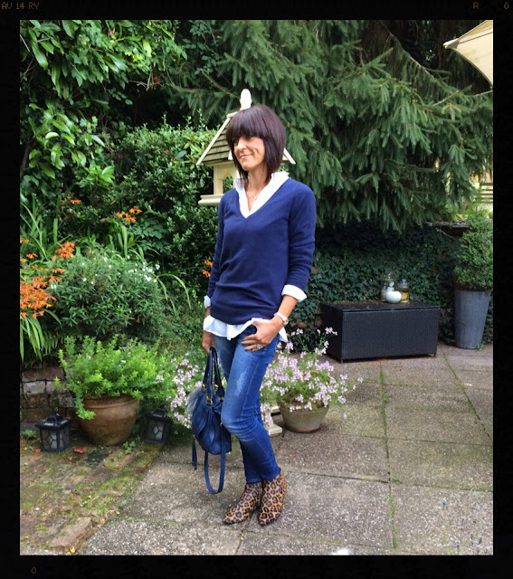 My Midlife Fashion, Boden Joni Leopard Print Boot, Boden Cashmere Relaxed Jumper, Boyfriend Oversized Shirt H and M, Zara Distressed denim skinny jeans, Chloe Marcie Saddle Bag, Pom pom keyring