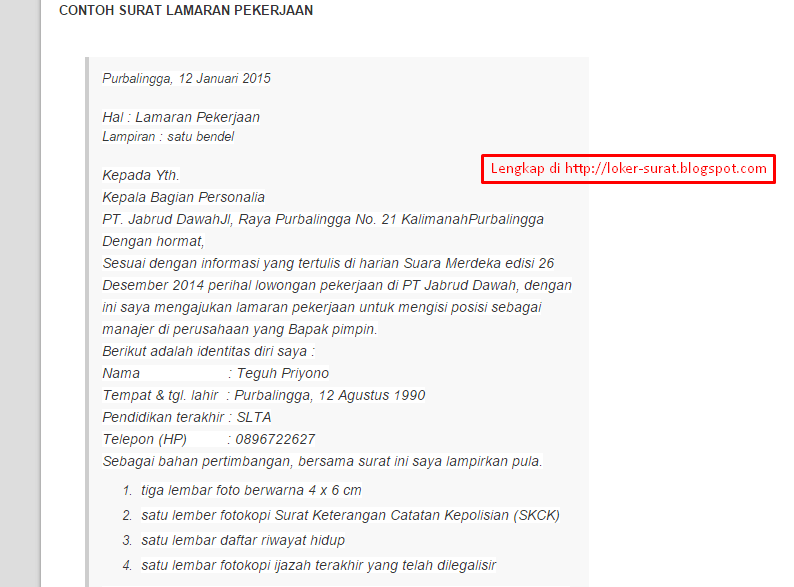 Contoh Format Surat Lamaran Kerja yang Baik dan Benar Terbaru