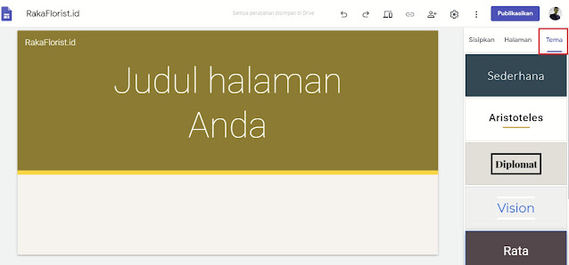 Memilih tema pada google sites