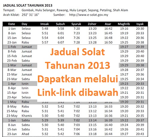 Derma Pada Anak Yatim: Jadual Waktu Solat Tahunan 2013