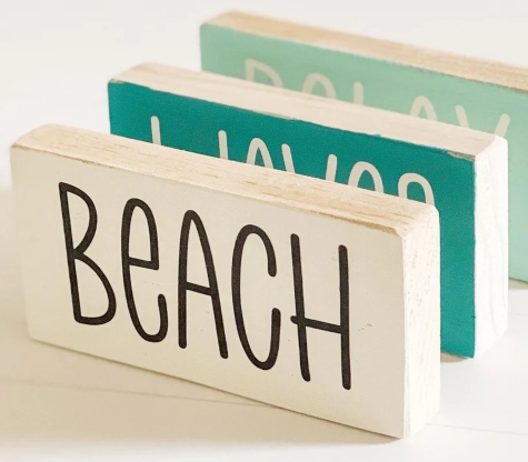 Wood Block Beach Word Signs