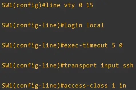 cisco ssh vty line configuration
