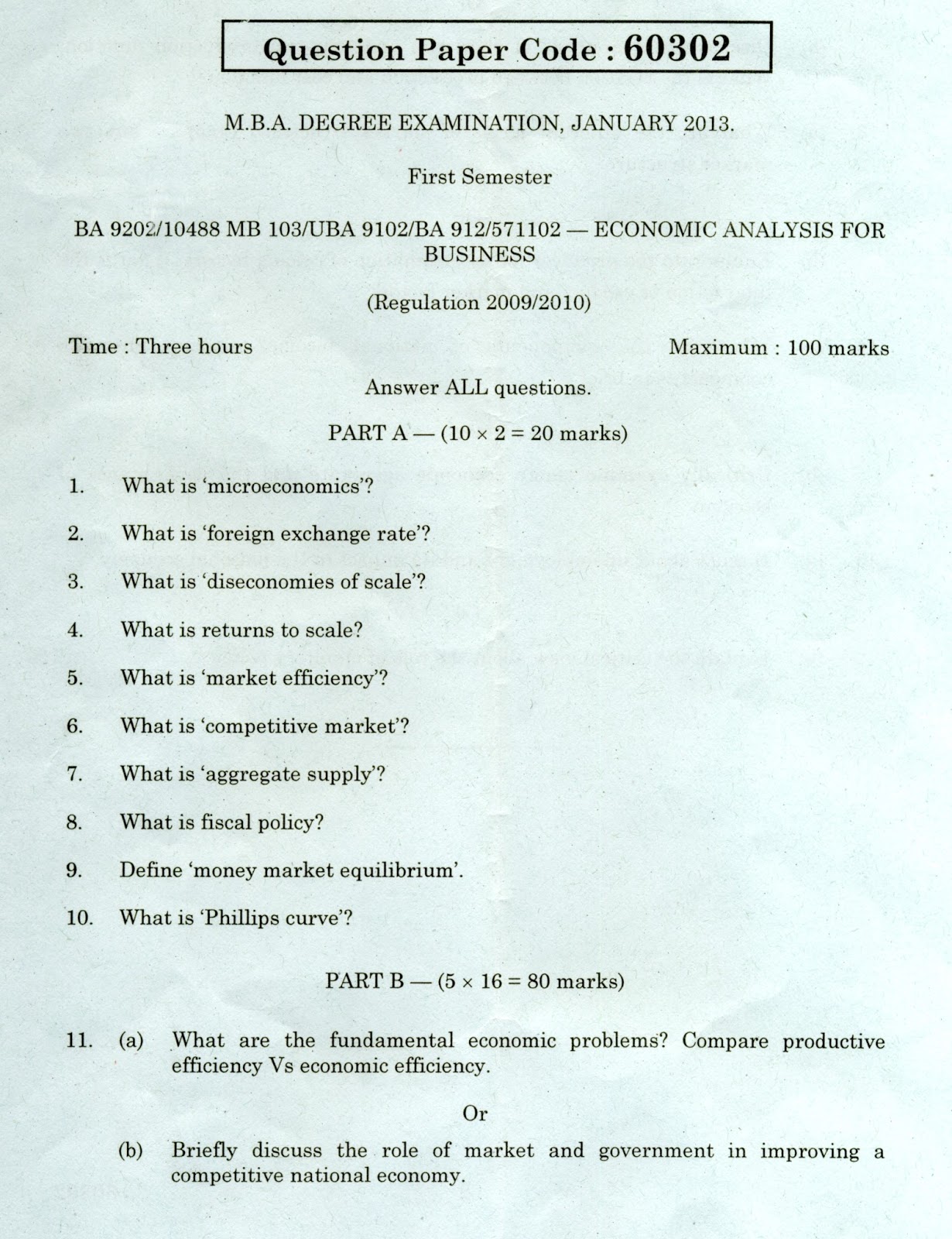 QUESTION PAPER ECONOMIC ANALYSIS FOR BUSINESS ANNA UNIVERSITY CHENNAI ...