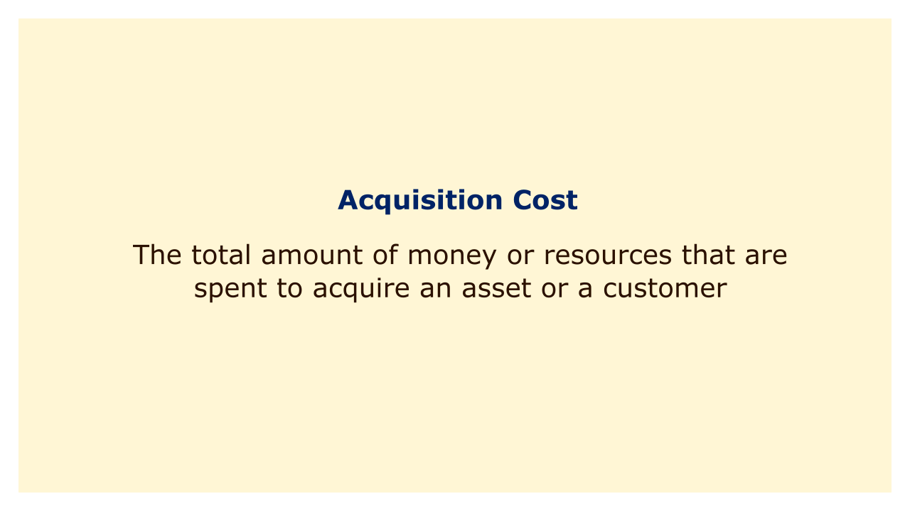 The total amount of money or resources that are spent to acquire an asset or a customer.
