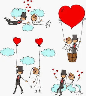 Imágenes de Pareja de Novios con Globos en Caricatura.