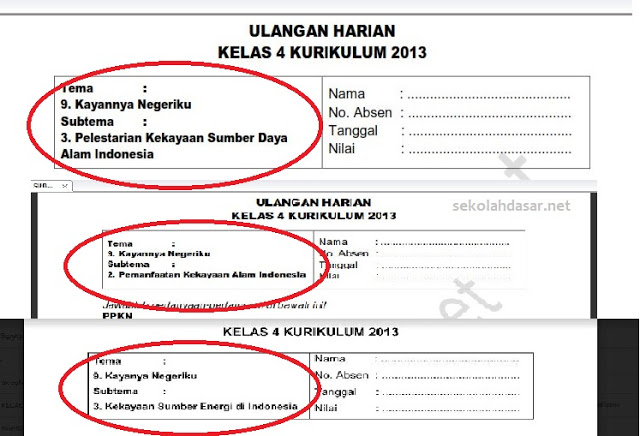 Kumpulan Soal Ulangan Harian K-13 Kelas 4 Tema 9  