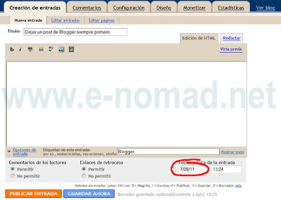 cambiar la fecha de la entrada de Blogger