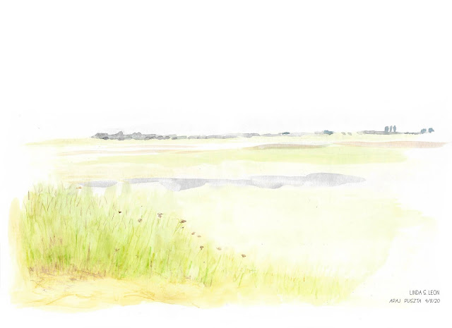 Apaj Puszta - Hongarije, watercolor in my sketchbook, made on location by Linda S. Leon