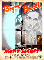 AGENT SECRET. Francia. Cartel: 120 x 160 cms. Pierre Pigeot. AGENTE CONFIDENCIAL. Confidential Agent. 1945. Estados Unidos. Dirección: Herman Shumlin. Reparto: Charles Boyer, Lauren Bacall, Victor Francen, Wanda Hendrix, George Coulouris, Peter Lorre, Katina Paxinou, John Warburton, Holmes Herbert, Dan Seymour, Art Foster, Miles Mander, Lawrence Grant, Ian Wolfe, George Zucco.