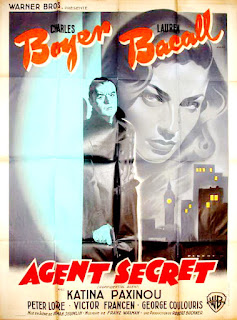 AGENT SECRET. Francia. Cartel: 120 x 160 cms. Pierre Pigeot. AGENTE CONFIDENCIAL. Confidential Agent. 1945. Estados Unidos. Dirección: Herman Shumlin. Reparto: Charles Boyer, Lauren Bacall, Victor Francen, Wanda Hendrix, George Coulouris, Peter Lorre, Katina Paxinou, John Warburton, Holmes Herbert, Dan Seymour, Art Foster, Miles Mander, Lawrence Grant, Ian Wolfe, George Zucco.