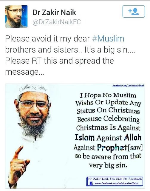 Wishing Christians ‘Merry Christmas’ is a sin, worse than murder – Islamic cleric, Zakir Naik