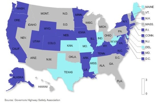 Dark blue states ban texting