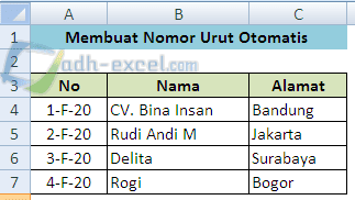 Membuat Nomor Otomatis Dengan Rumus Rows Dalam Excel Adhe Pradiptha