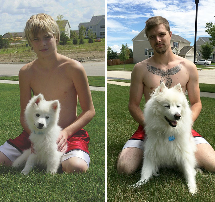 30 Heart-Warming Photos Of Dogs Growing Up Together With Their Owners - 11 Years Makes A Big Difference