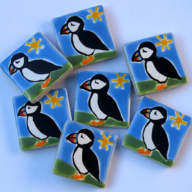 tile magnets with puffins