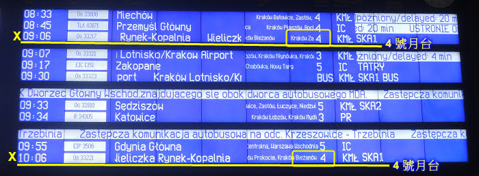 Krakow 火車站時刻
