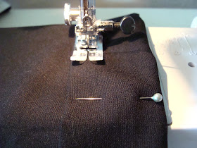 Hem pants by folding under seam and straight stitching