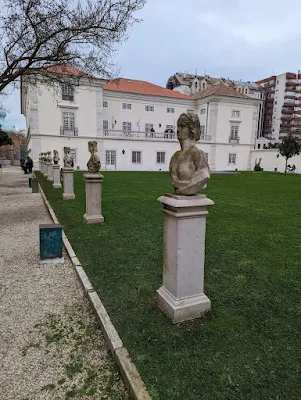 Busts in the garden behind the Municipal Library near Campo Pequeno in Lisbon