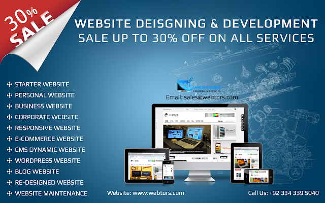 Webtors solution and services is the leading website designing and development services in Pakistan. We offers 30% sale on all exclusive web services in very affordable prices for all. 