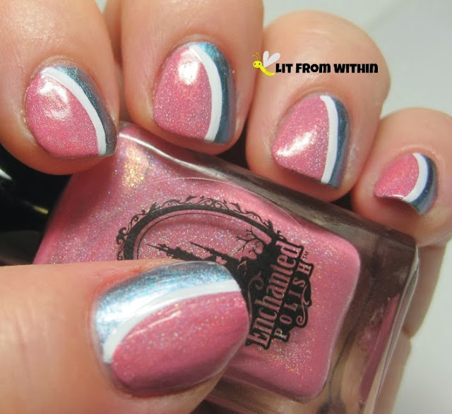 I love what adding a simple white stripe does to the nail art