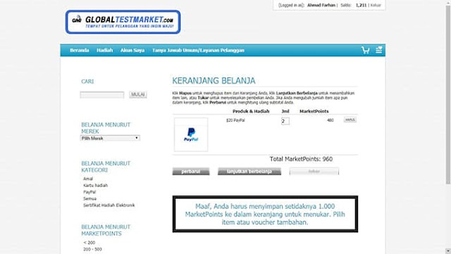 Cara Menukar Poin GlobalTestMaket