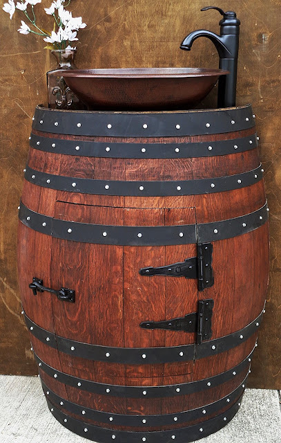 Wood Art Worlds Certified French Oak Half Wine Barrel Vanity Table