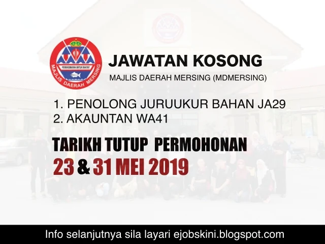 Jawatan Kosong Majlis Daerah Mersing (MDMersing) Mei 2019