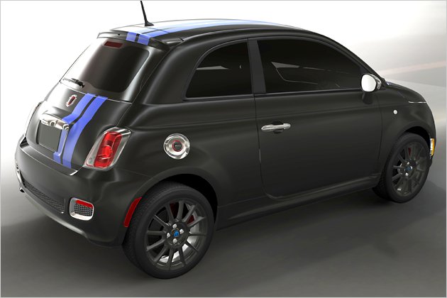 Mopar instead Abarth Tuned Fiat 500 Matte Black stands at the Detroit Motor