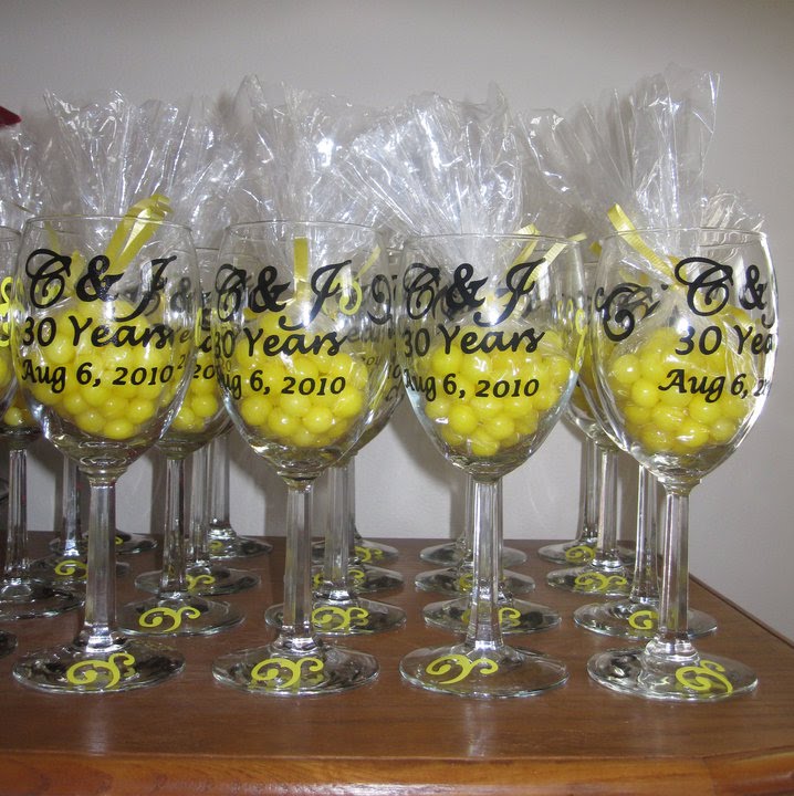 30th Wedding Anniversary Invitations and Custom Designed Wine Glasses