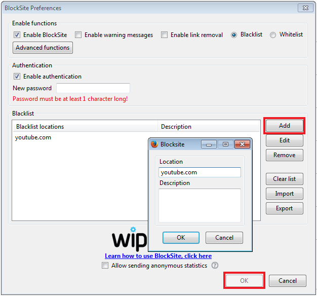Setting Penggaya BlockSite