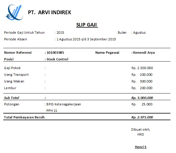 Contoh Slip Gaji Freelance - Contoh Slip Gaji Keuangan 