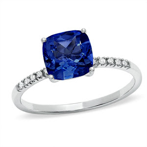 Cushion-Cut Lab-Created Ceylon Sapphire Ring