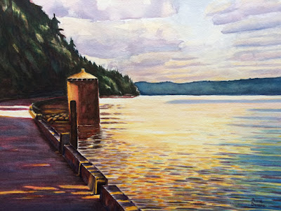 watercolor of walkway to Owen Beach and Round House at Point Defiance Park, Tacoma, WA, received Tacoma Mayor's Award at Tahoma Center Gallery, 2018, copyright Anne Doane, 2018