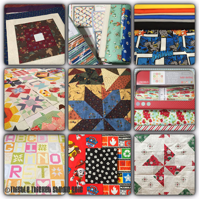 Finish-A-Long, quilting goals, Thistle Thicket Studio, quilting collage, quilts, quilting