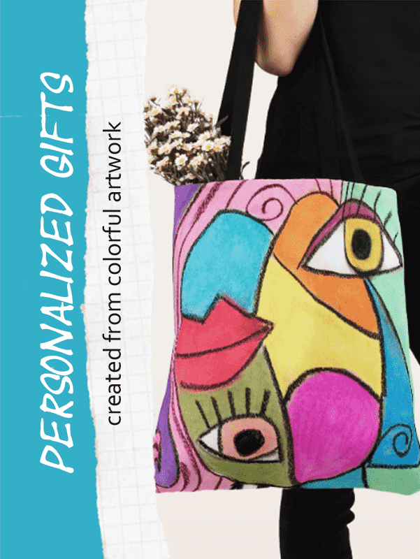 product image of tote bag featuring colorful cubism design