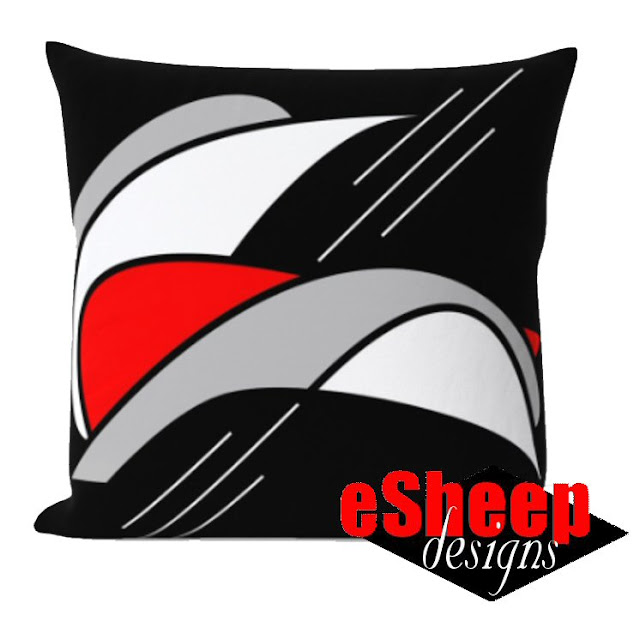 Black, White, Gray & Red eSheep themed throw pillow