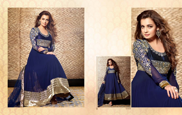 Dark Blue Silver Designer Dia Mirza Anarkali Suit