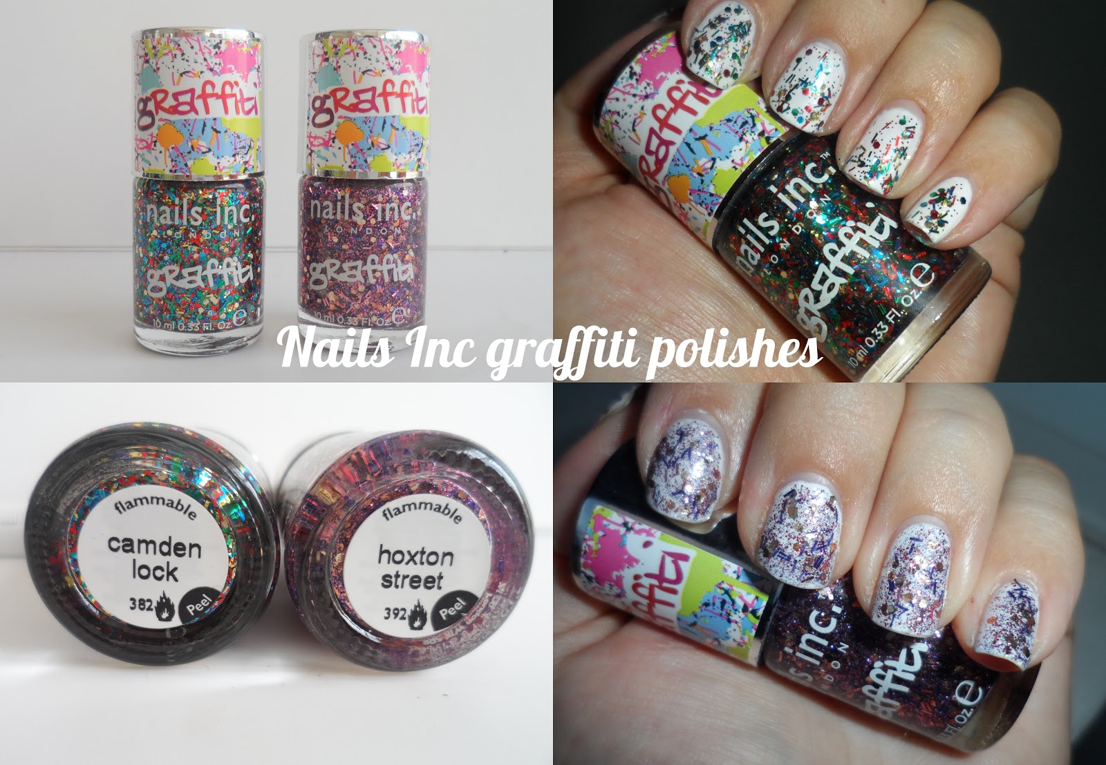 Nails Inc Graffiti Effect Glitter Nail Polishes In Camden Lock And Hoxton Street Review And Swatches Flutter And Sparkle