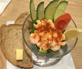 Prawn Cocktail starter in a glass jar with a side of bread and butter