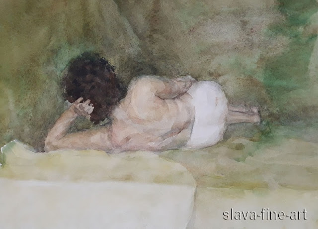 slava-fine-art 안영광 slava watercolor on paper nude model study painting