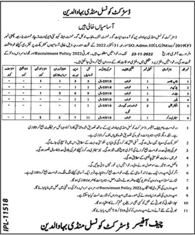 Latest District Council Management Posts Mandi Bahauddin 2022