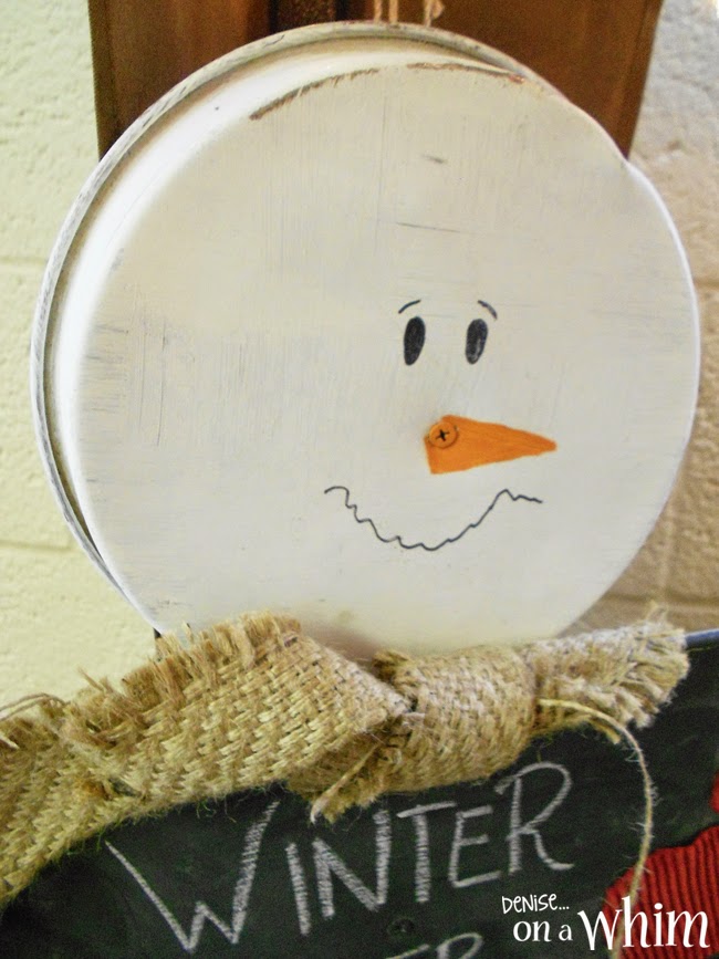 Repurposed Cake Pan Snowman with a Chalkboard from Denise on a Whim