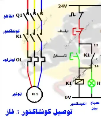 توصيل كونتاكتور 3 فاز تركيب كونتاكتور 3 فاز طريقة توصيل كونتاكتور 3 فاز