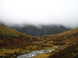 The fog-bound cliffs of Coire Ardair