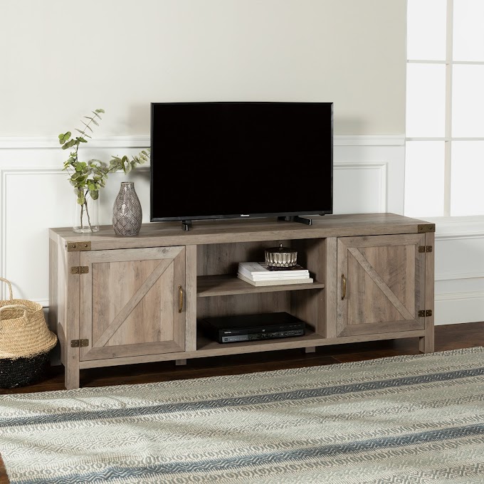 Manor Park Modern Farmhouse Barn Door TV Stand for TV's up to 78"